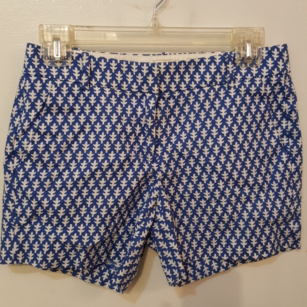 J.CREW blue and white leaf print shorts